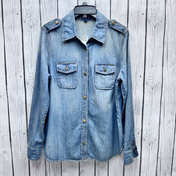 NWT Gap 1969 Women's Blue Denim Long Sleeve Button Up Western Shirt Size Large - Picture 1 of 5